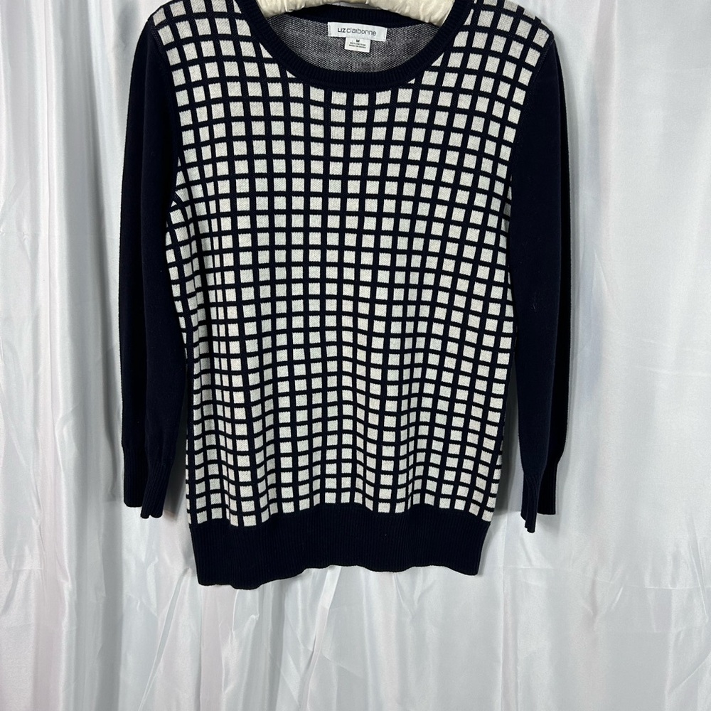 Women’s Liz Claiborne, Navy Blue and White, Soft. Sweater